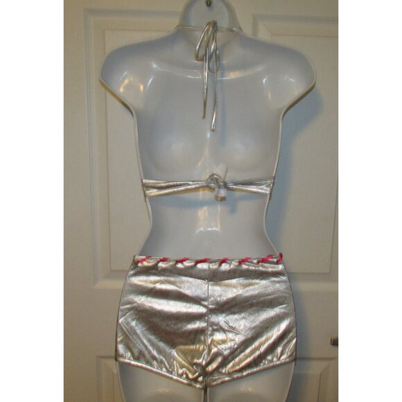 Silver Metallic and Pink Booty Shorts Bikini - NEW - Picture 6 of 10